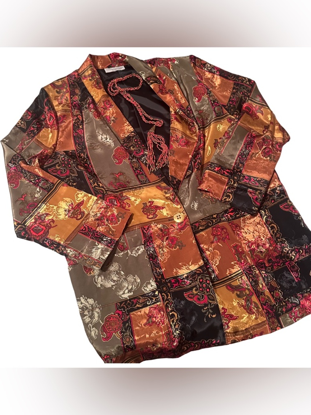 Vintage 80's Floral Rich Color Brocade Tapestry Boyfriend Oversize Blazer Jacket
